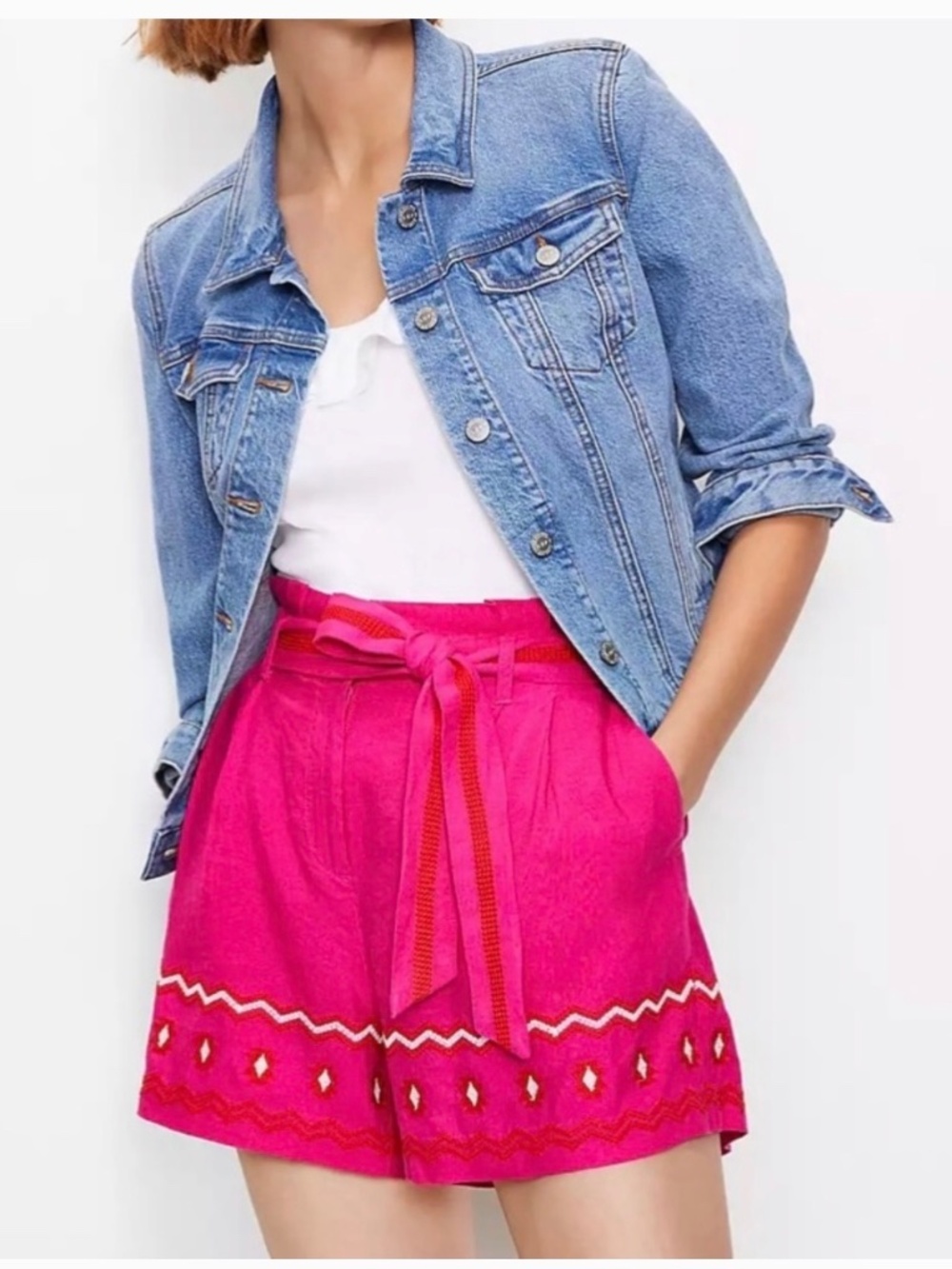 NWT LOFT embroidered paper bag shorts large